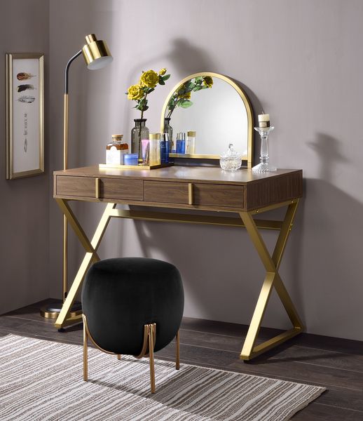 ACME Coleen Walnut & Gold Finish Vanity Desk Model AC00665 - MONAVILLA