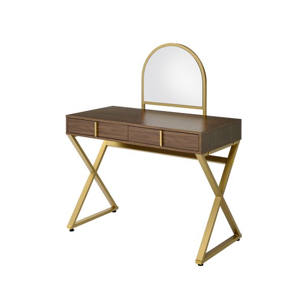 ACME Coleen Walnut & Gold Finish Vanity Desk Model AC00665 - MONAVILLA