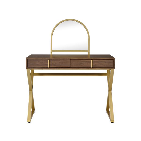 ACME Coleen Walnut & Gold Finish Vanity Desk Model AC00665 - MONAVILLA