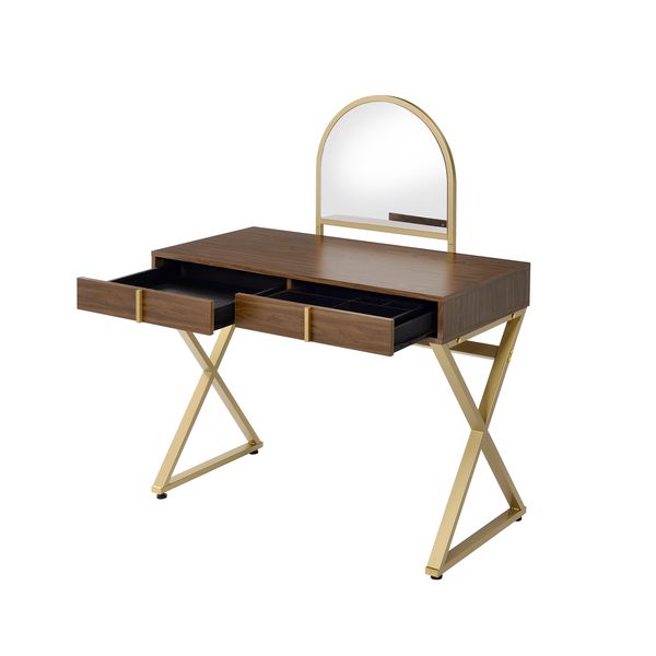 ACME Coleen Walnut & Gold Finish Vanity Desk Model AC00665 - MONAVILLA