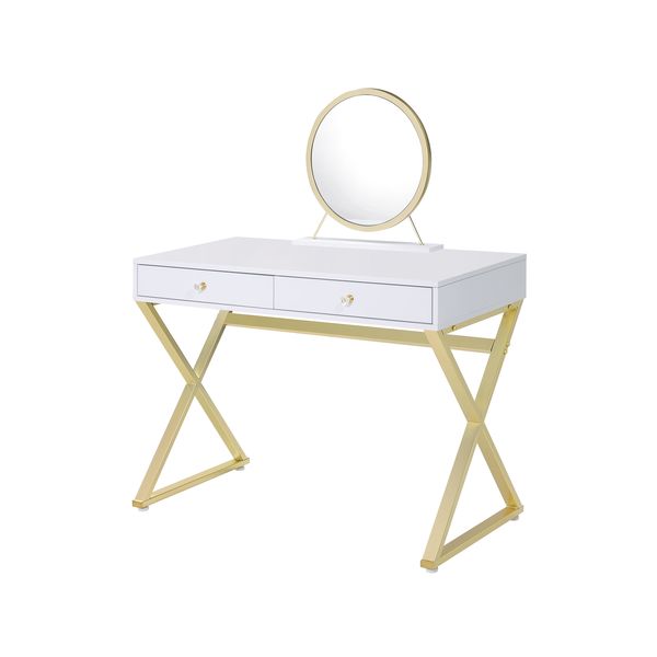 ACME Coleen White & Gold Finish Vanity Desk Model AC00667 - MONAVILLA