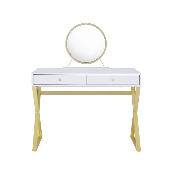 ACME Coleen White & Gold Finish Vanity Desk Model AC00667 - MONAVILLA