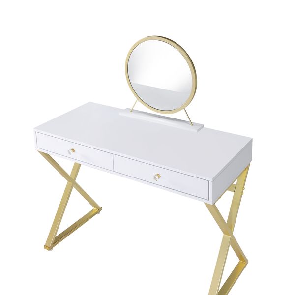 ACME Coleen White & Gold Finish Vanity Desk Model AC00667 - MONAVILLA