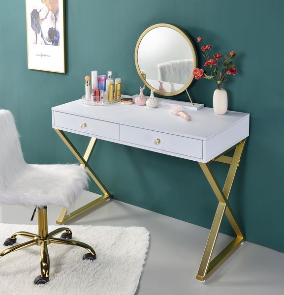 ACME Coleen White & Gold Finish Vanity Desk Model AC00667 - MONAVILLA