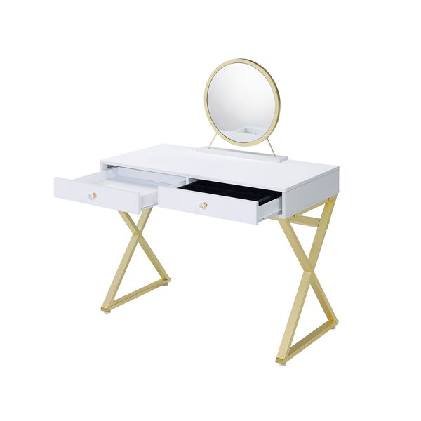 ACME Coleen White & Gold Finish Vanity Desk Model AC00667 - MONAVILLA