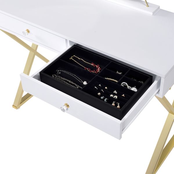 ACME Coleen White & Gold Finish Vanity Desk Model AC00667 - MONAVILLA