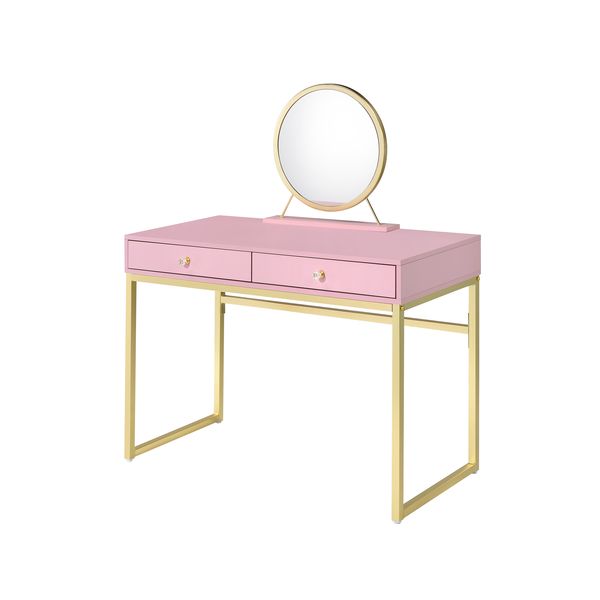 ACME Coleen Pink & Gold Finish Vanity Desk Model AC00668 - MONAVILLA