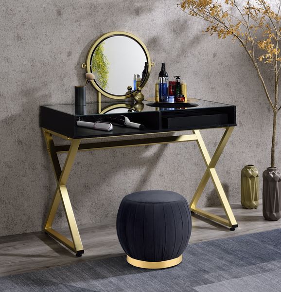ACME Coleen Black & Gold Finish Vanity Desk Model AC00669 - MONAVILLA