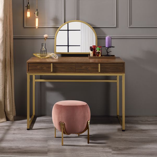 ACME Coleen Walnut & Gold Finish Vanity Desk Model AC00670 - MONAVILLA