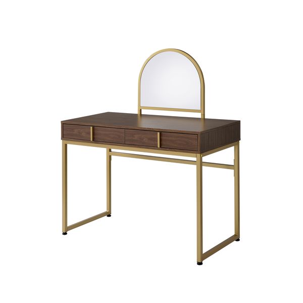 ACME Coleen Walnut & Gold Finish Vanity Desk Model AC00670 - MONAVILLA