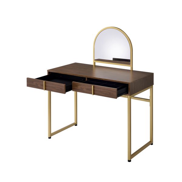 ACME Coleen Walnut & Gold Finish Vanity Desk Model AC00670 - MONAVILLA