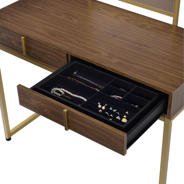 ACME Coleen Walnut & Gold Finish Vanity Desk Model AC00670 - MONAVILLA