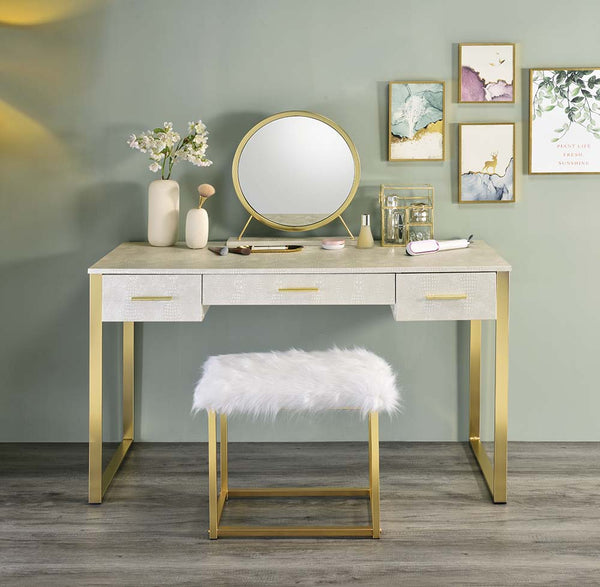 ACME Myles Antique White & Champagne Finish Vanity Desk Model AC00841 - MONAVILLA