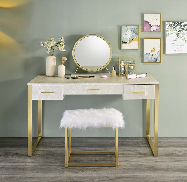 ACME Myles Antique White & Champagne Finish Vanity Desk Model AC00841 - MONAVILLA