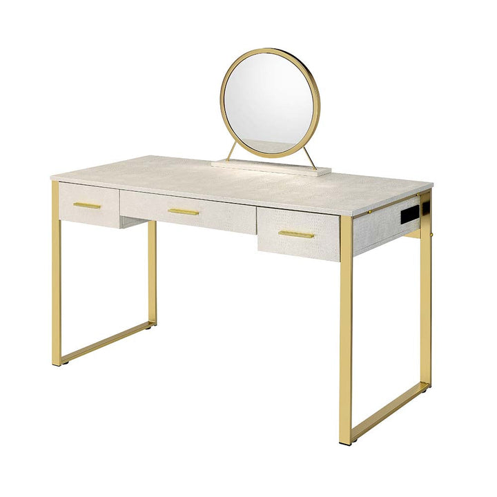 ACME Myles Antique White & Champagne Finish Vanity Desk Model AC00841 - MONAVILLA