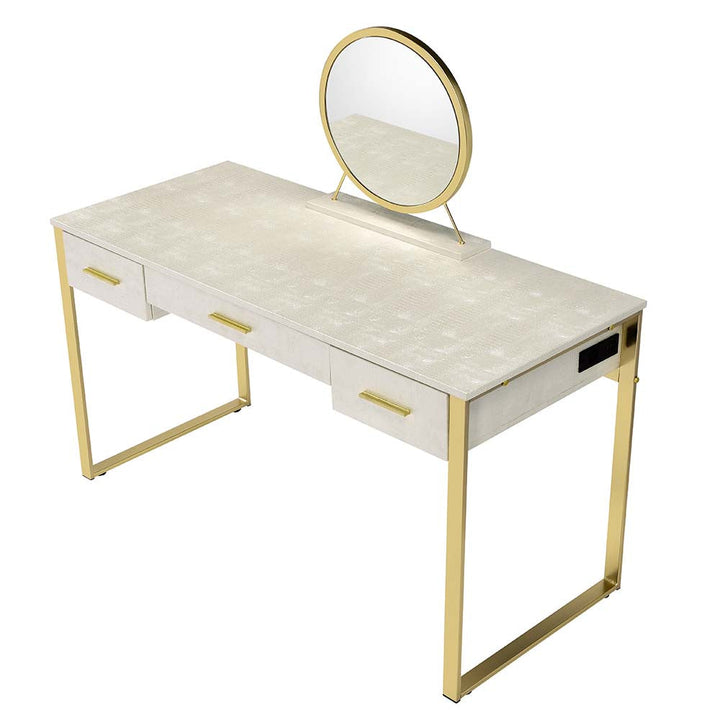 ACME Myles Antique White & Champagne Finish Vanity Desk Model AC00841 - MONAVILLA