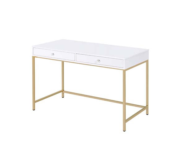 ACME Ottey White High Gloss & Gold Finish Vanity Desk Model AC00899 - MONAVILLA