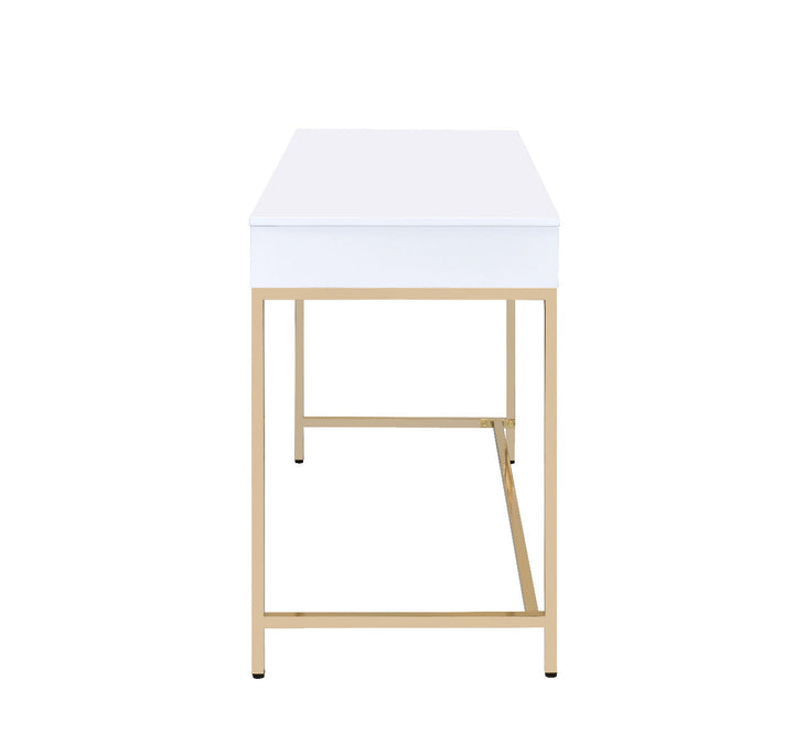 ACME Ottey White High Gloss & Gold Finish Vanity Desk Model AC00899 - MONAVILLA