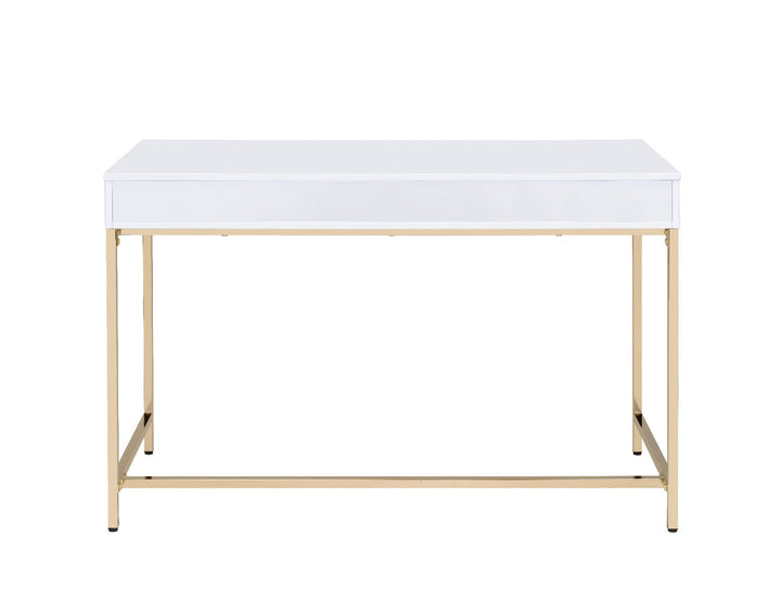 ACME Ottey White High Gloss & Gold Finish Vanity Desk Model AC00899 - MONAVILLA