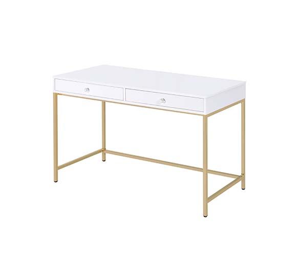 ACME Ottey White High Gloss & Gold Finish Vanity Desk Model AC00899 - MONAVILLA