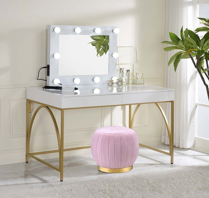 ACME Lightmane White High Gloss & Gold Finish Vanity Desk Model AC00900 - MONAVILLA