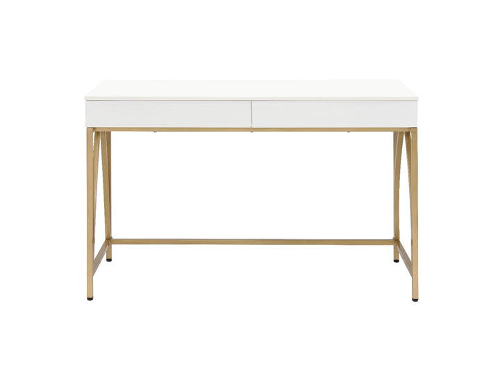 ACME Lightmane White High Gloss & Gold Finish Vanity Desk Model AC00900 - MONAVILLA