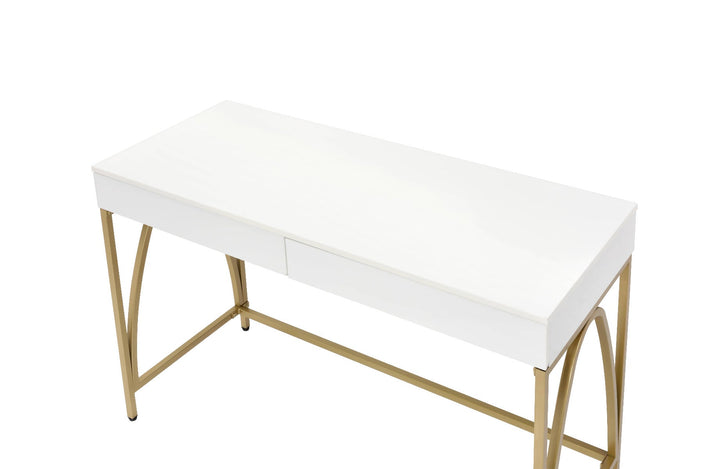 ACME Lightmane White High Gloss & Gold Finish Vanity Desk Model AC00900 - MONAVILLA