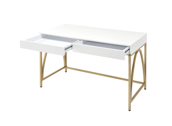 ACME Lightmane White High Gloss & Gold Finish Vanity Desk Model AC00900 - MONAVILLA