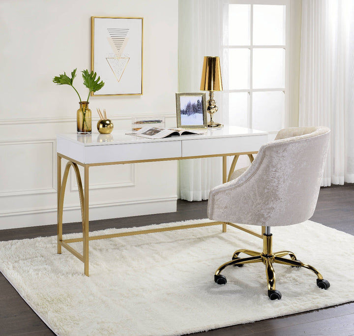 ACME Lightmane White High Gloss & Gold Finish Vanity Desk Model AC00900 - MONAVILLA