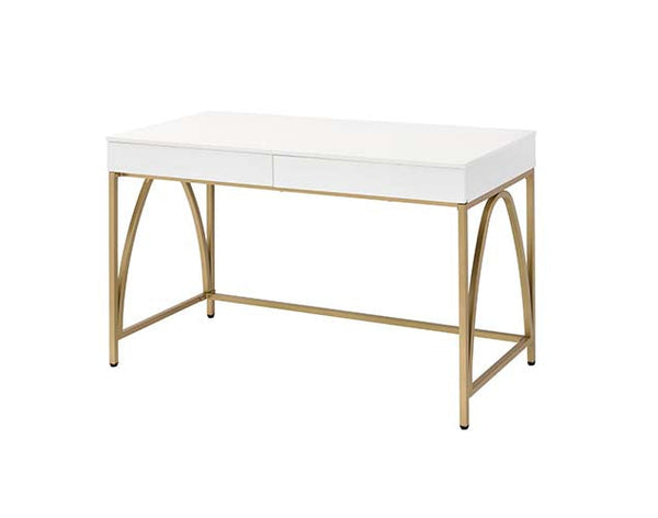 ACME Lightmane White High Gloss & Gold Finish Vanity Desk Model AC00900 - MONAVILLA