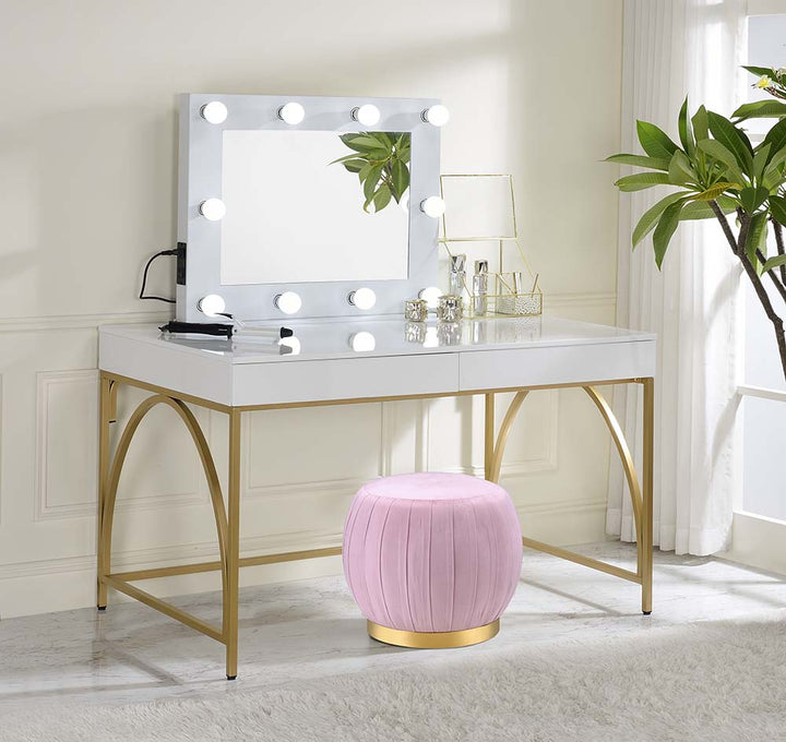 ACME Lightmane White High Gloss & Gold Finish Vanity Desk Model AC00900 - MONAVILLA