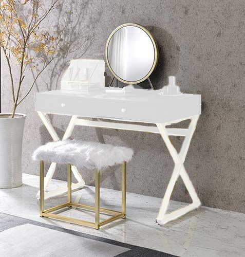 ACME Adao Faux Fur, Mirror, Black & Brass Finish Vanity Mirror Model AC00931 - MONAVILLA