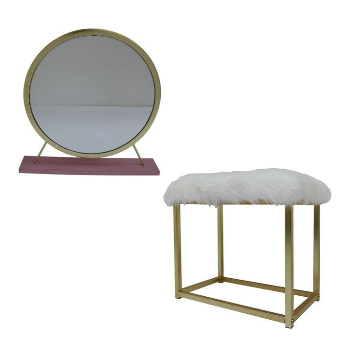 ACME Adao Faux Fur, Mirror, Pink & Gold Finish Vanity Mirror Model AC00934 - MONAVILLA