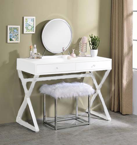 ACME Adao Faux Fur, Mirror, White & Chrome Finish Vanity Mirror Model AC00935 - MONAVILLA