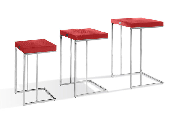 A&X Amelia Modern Red Crocodile Lacquer Nesting Table Set - MONAVILLA