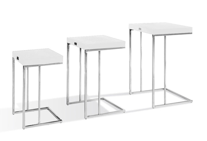 A&X Amelia Modern White Crocodile Lacquer Nesting Table Set - MONAVILLA