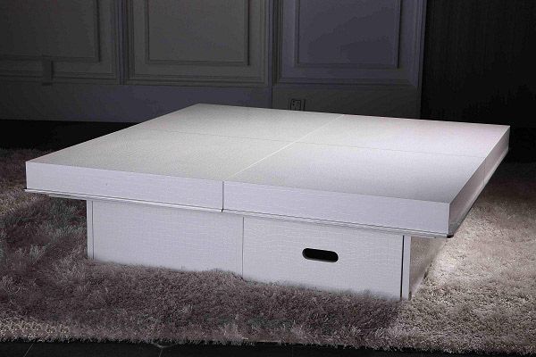 A&X Horizon Modern White Crocodile Coffee Table with Pull Out Squares