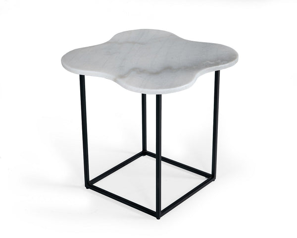 Modrest Aleidy White Marble & Black Metal End Table - MONAVILLA