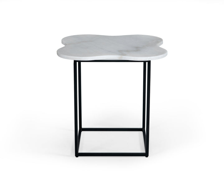 Modrest Aleidy White Marble & Black Metal End Table - MONAVILLA