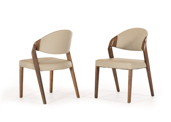 Modrest Arlo Mid Century Beige & Walnut Dining Chair (Set of 2) - MONAVILLA
