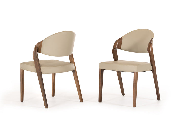 Modrest Arlo Mid Century Beige & Walnut Dining Chair (Set of 2) - MONAVILLA