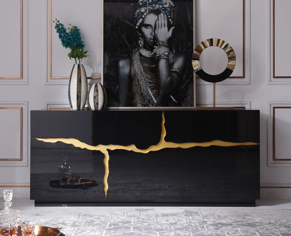 Modrest Aspen Modern High Gloss Black & Gold Buffet - MONAVILLA