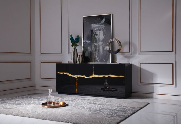Modrest Aspen Modern High Gloss Black & Gold Buffet - MONAVILLA