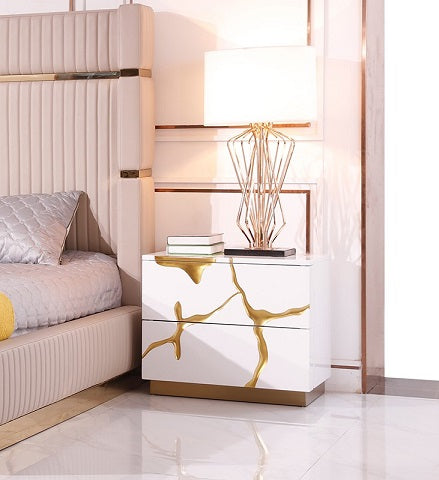 Modrest Aspen Modern White & Gold 2 Drawer Nightstand - MONAVILLA