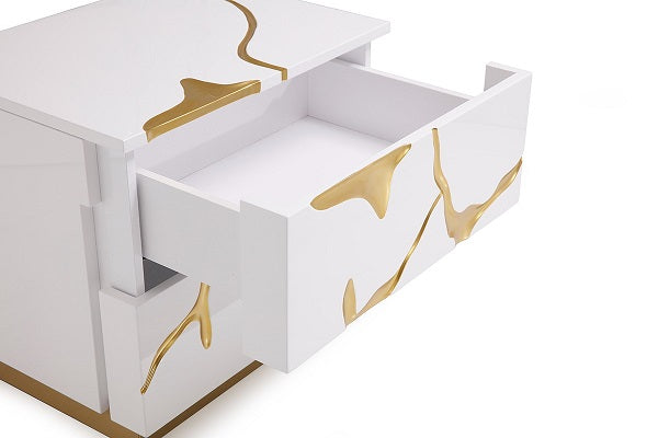 Modrest Aspen Modern White & Gold 2 Drawer Nightstand - MONAVILLA