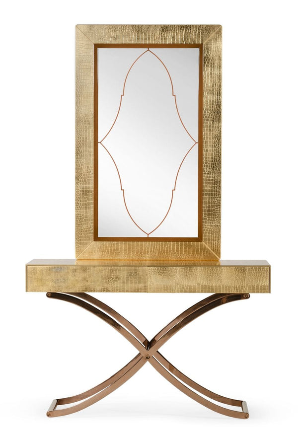 A&X Aversa Gold Crocodile Console Table & Mirror - MONAVILLA