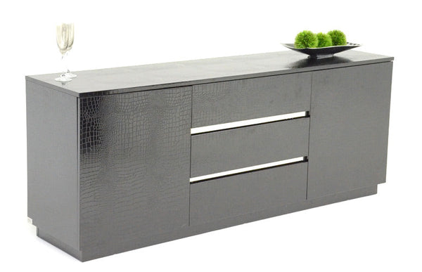 A&X Skyline Modern Black Crocodile Lacquer Buffet - MONAVILLA