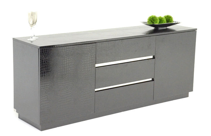 A&X Skyline Modern Black Crocodile Lacquer Buffet - MONAVILLA
