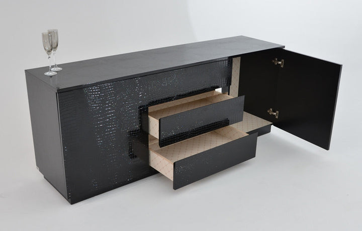 A&X Skyline Modern Black Crocodile Lacquer Buffet - MONAVILLA