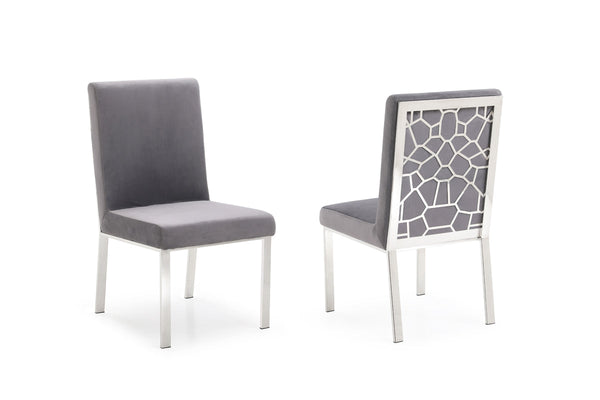 Modrest Reba Modern Grey Velvet & Stainless Steel Dining Chair (Set of 2) - MONAVILLA